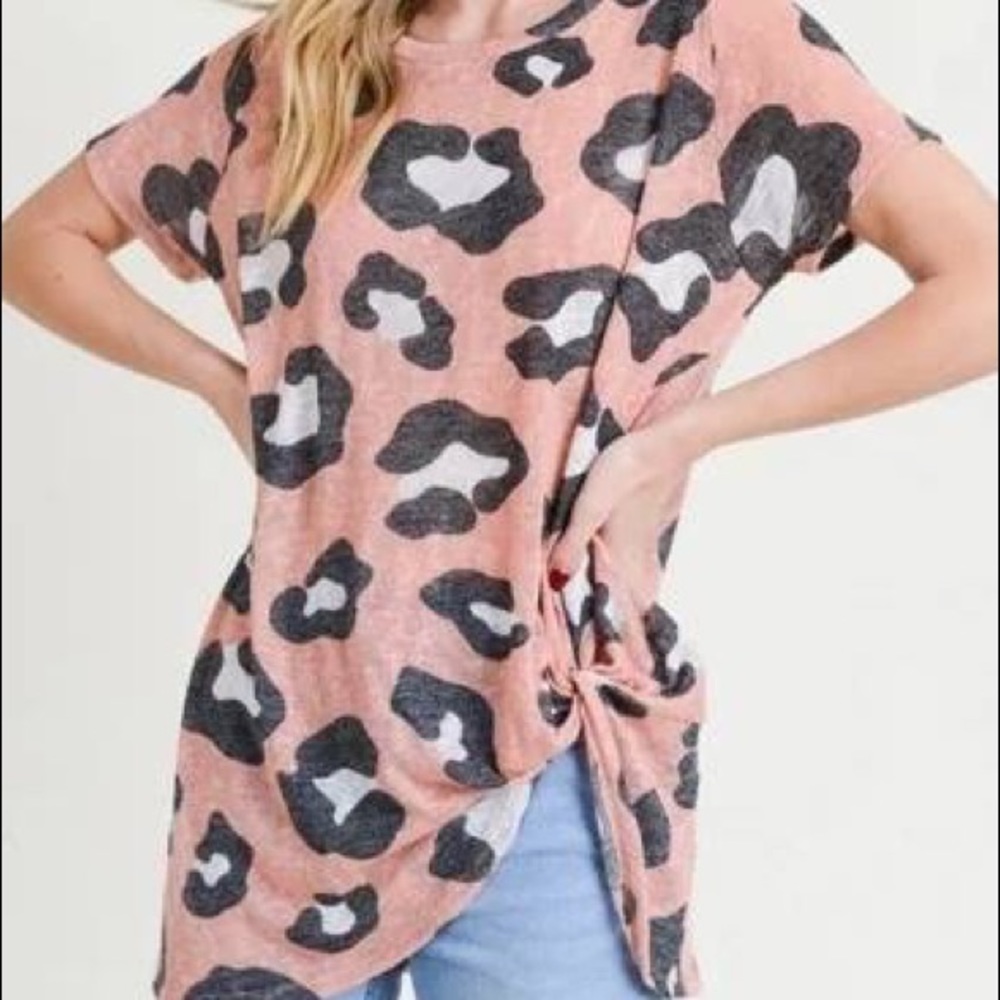 Coral Leopard Twist-front Top